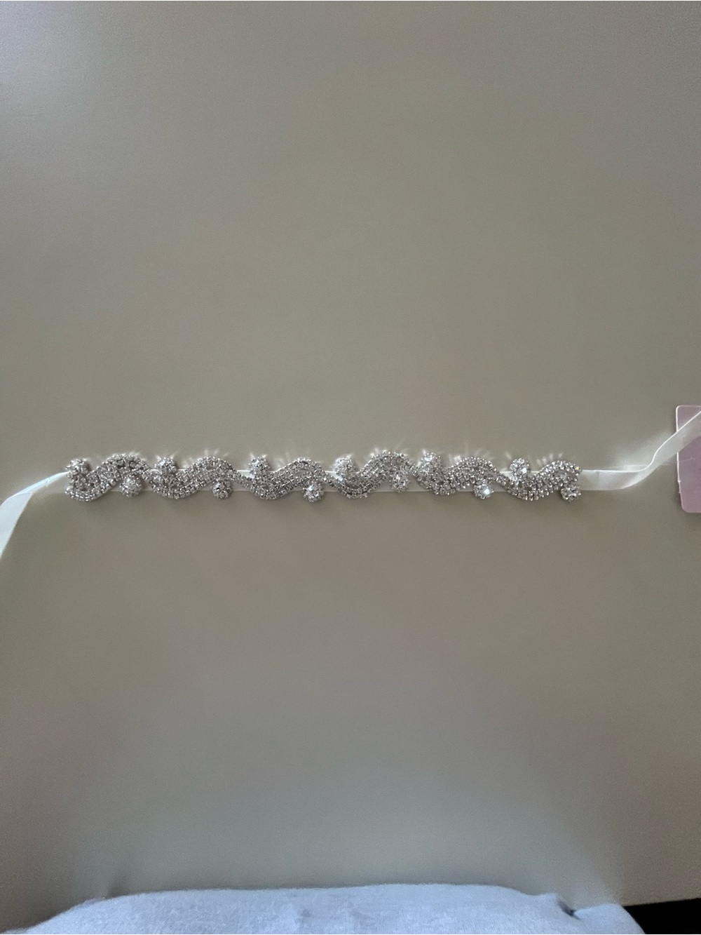 Crystal Embellished Bridal Belt Ribbon - Silver Tone